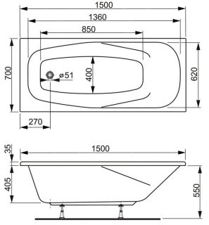Акриловая ванна VagnerPlast Aronia VPBA157ARN2X-04 150x70см белый